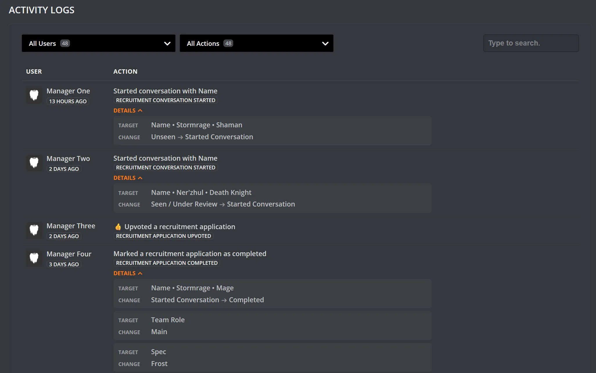 Activity Logs